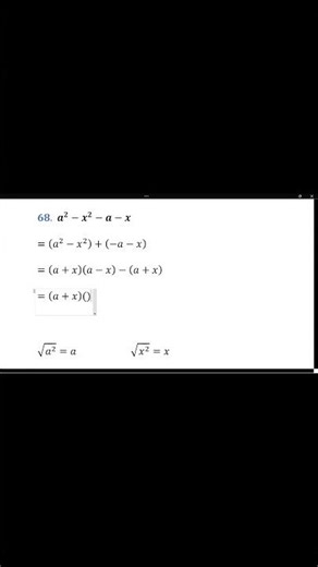 Algebra de Baldor: Ejercicio 106 - Problema 68: a^2-x^2-a-x #matematicas #algebraicamente #maths
