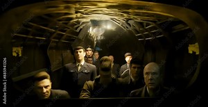 Sunken shipwreck seen from a submarine window