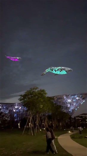 當巨大的幾何鯨魚游進城市夜空...🐋 米各馬獨立研發 AR 空間互動技術｜台中公園實測展示 #migema #shorts
