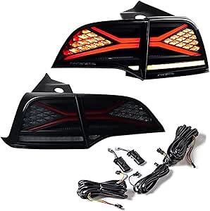 Astra Depot Pair Inner+Outer Trunk Lid Taillight Lamp LED Sequential Tail Lights Assembly Compatible for Tesla Model 3 Model Y 2017-2021 2022 2023 Smoked Lens Rear Lamp