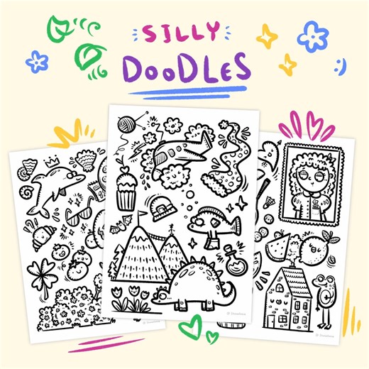 Doodle Coloring Pages | Hand-drawn Coloring Page | Printable Relaxing Coloring Pages| Cute Silly Hand-drawn Designs - Etsy