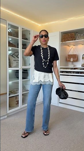 Lace undershirt hack for that effortless vibe 🖤 #fashion #styling #ootd