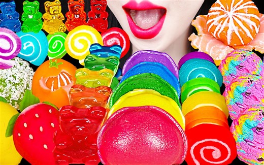 Jane ASMR RAINBOW JELLY ROLL, GUMMY BEAR, UNICORN EATING