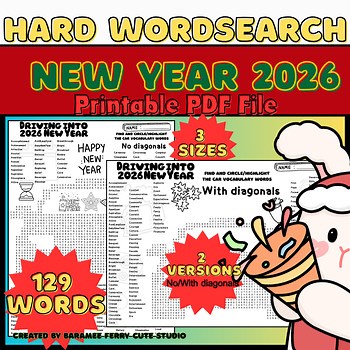 New Year 2026 Giant Hard Word Search Collaborative Poster Holiday PartyActivity