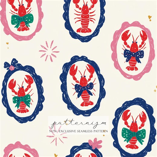 Lobster Seamless Pattern Digital Download – Nautical Crustacean With Bows, Coastal Preppy Repeat - Etsy