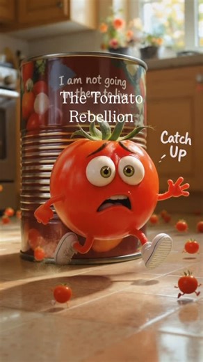 The Great Tomato Escape. Beef Tomato ran ahead, acting like the boss of the patch. Cherry Tomatoes zoomed behind, rolling fast like a tiny batch. Standard Tomatoes puffed along, shouting with a proud little grin: “We are not living in a tin when we grow up we refuse the tin!” #instagram #reel #tomato #tomatoes #funny #trend #laugh #memes #world #worldwide | Nas Kahan