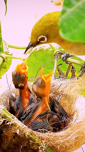 Variety of Delicious feeding to baby birds in Nest White eye Bird in Nest | Review Birds News