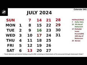July 2024 Calendar With Holidays 📅 Calendar 365 📅