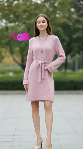 Elegantes koreanisches Vintage-Strickkleid für Damen