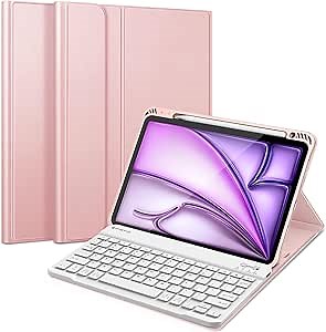 FINTIE Keyboard Case for iPad Air 11-inch M3 (2025) / M2 (2024), iPad Air 5th (2022) / 4th Generation 10.9 Inch - Soft TPU Cover w/Magnetically Detachable Bluetooth Keyboard, Rose Gold