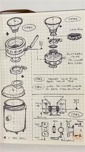 Dan Cabral Design on Instagram: "Fermzilla Valve Redesign for Kegland: Sketchwork to Prototype This is a project from a few years back with Kegland, leaders in home brewing equipment. We redesigned their Fermzilla valve—and it's great to finally share some of this freehand sketch work that showcases the creative thinking and power of ideation sketching. From initial concept sketches to hands-on prototype testing, you see where engineering meets iteration. Every sketch, every test, every refineme