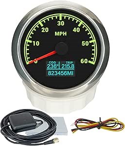 ELING 3 3/8" Universal GPS Speedometer Gauge Kit 0-60 MPH for Auto Car Truck Boat ATV with Course Tripmeter Odometer Waterproof 12 24 V (60MPH-Black+Stainless Steel)