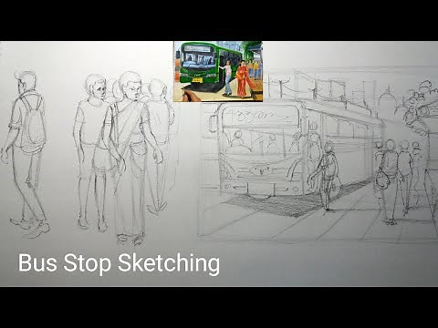 Bus Stand Composition Sketching/Bus Stop Drawing