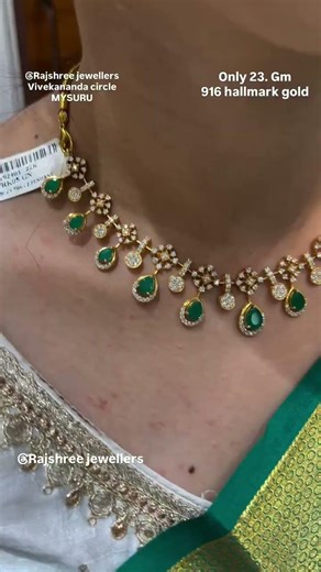 very beautiful and lightweight White stone and green stone combination designer necklace only 23 g