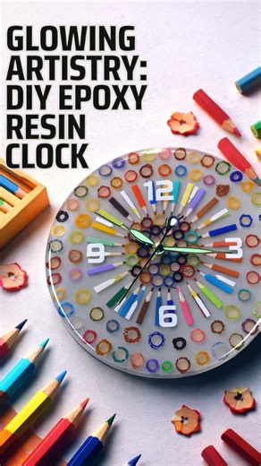 This epoxy resin clock made from pencils and wood is mesmerizing