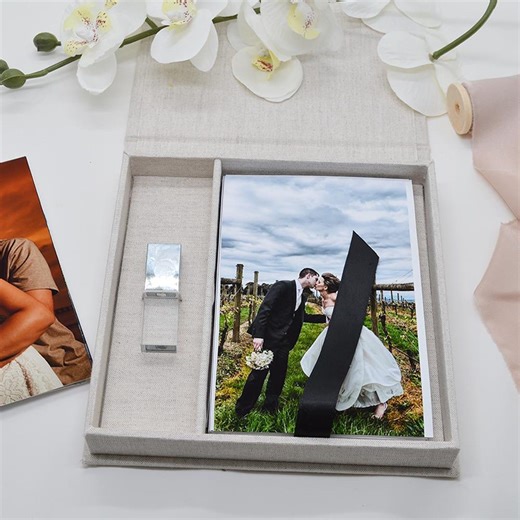 Personalized Linen Wedding Photo Box With USB, Handmade Souvenir Storage - Etsy