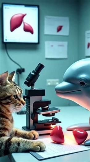 Cat rabbit and dolphin scanning a liver in a digital lab 🌹| #cartoon #animation #short #kids