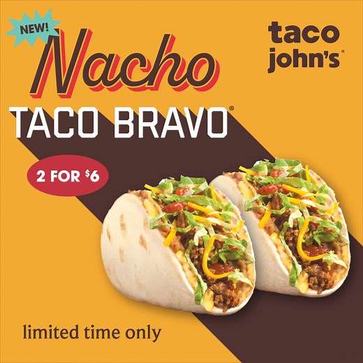 Our famous Taco Bravo® WITH nacho cheese? This one’s made for wide open appetites. | Taco John's
