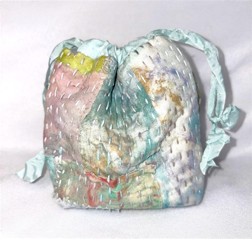 Mini Boro Stitched Drawstring Pouch - Mixed Color Patchwork - Hand-dyed Aqua, Purple, Green - Etsy