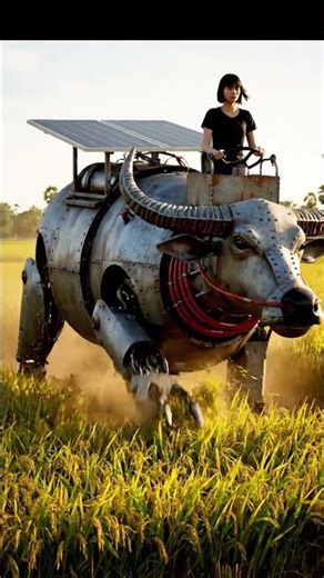 Amazing Rice Harvesting with Cutting-Edge Buffalo Robot #robotpig #farming #oldrobot #rustyrobot