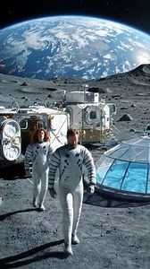 castronauts with their own house on the moon. Have their own swimming pool have their own parking are Toyota hilux vehicles. #space #astronaut #usa #moon | Galactic Explorer