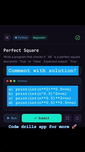 Perfect Square Challenge #coding #programming #python #ai