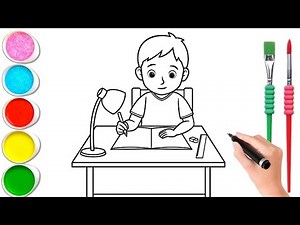 How To Draw a cute Study Table Drawing, Painting & Coloring For Kids and Toddlers_🌈🎨