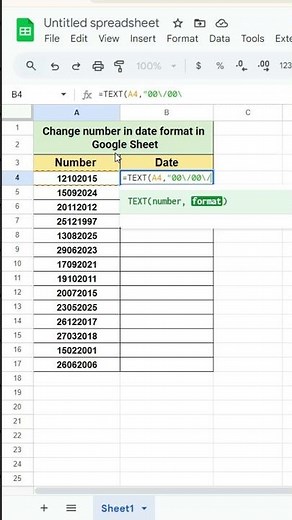 Change number in date format in Google Sheet
