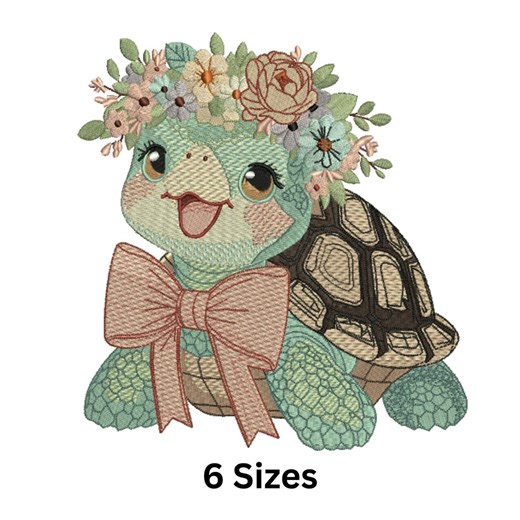 Cute Turtle Embroidery Pattern, Floral Turtle With Bandana Embroidery Machine File, Happy Animal Pattern, 6 Sizes, Instant Download - Etsy