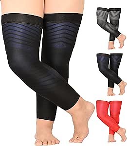 MGANG Full Leg Compression Sleeves for Men & Women, Thigh High 20-30mmHg Graduated Compression Stockings for Thigh Calf Knee Support, Pain, Swelling, Varicose Veins, Running, Sports, 1 Pair, Blue 3XL
