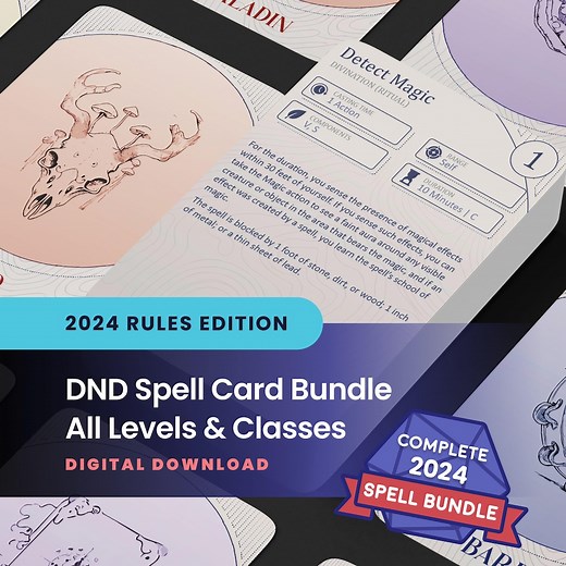 DND 2024 Spell Cards Printable PDF – All Classes Levels 1–9 | Dnd Spell Book, Digital Download, 5e Compatible - Etsy