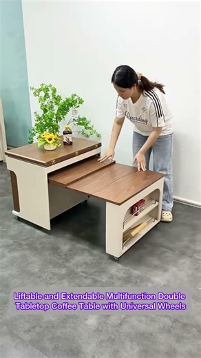 Liftable and Extendable Multifunction Double Tabletop Coffee Table with Universal Wheels 01