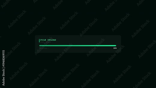 Green progress bar animation indicating file upload or download, a visual element for UI design, with a loading bar and text label