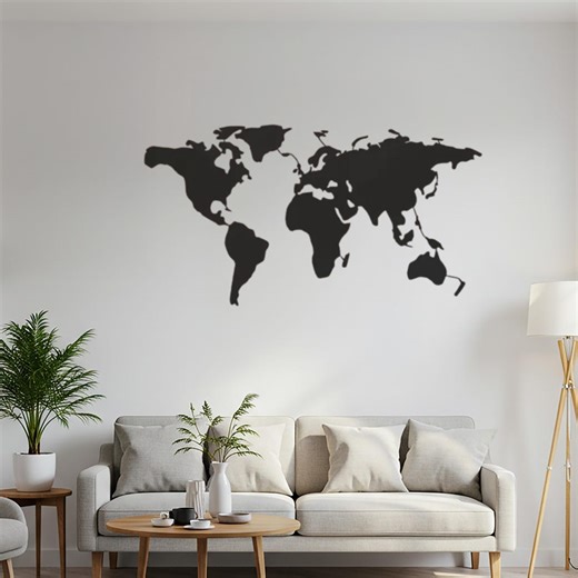 Metal World Map Wall Art, Minimalist Travel Decor, Modern Global Silhouette - Etsy