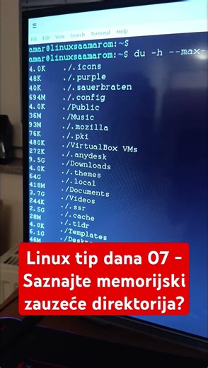 Linux tip dana 07 - Saznajte memorijsko zauzeće direktorija? #shorts