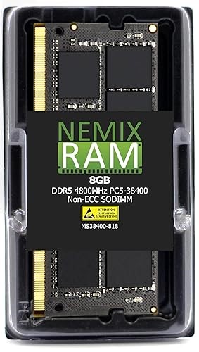 NEMIX RAM 8GB (1X8GB) DDR5 4800MHz PC5-38400 1Rx8 1.1V CL40 262-PIN Non-ECC Unbuffered SODIMM Laptop PC Memory