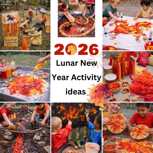 🔥🐎 LUNAR NEW YEAR 2026: YEAR OF THE FIRE HORSE 🧧✨ Our Massive Lunar New Year Resource Bundle has just been updated with a brand new set of Fire Horse Play & Provocation Ideas (Birth–8) — packed with hands-on, educator-loved experiences that are BIG on engagement and easy to run in real services. Inside the 2026 Fire Horse pack you’ll find: ✅ wild, meaningful play provocations ✅ sensory messy play (goop, bubbles, fizz, mud more) ✅ small world, construction, movement, art cultural experiences ✅