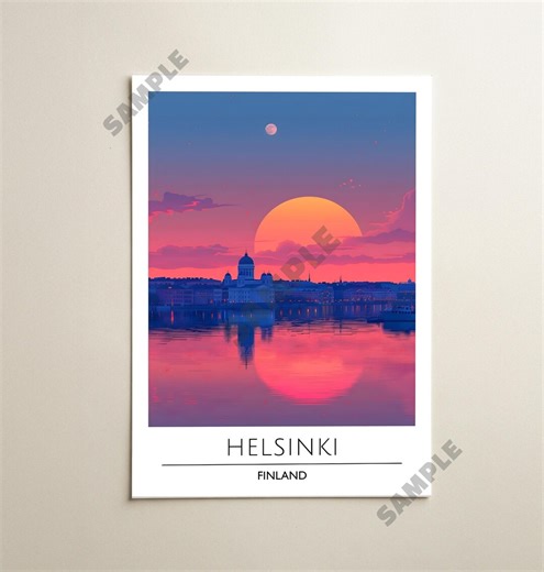 Helsinki Finland Travel Poster, City Map, City Poster, Sunset Cityscape, Wall Art - Etsy UK