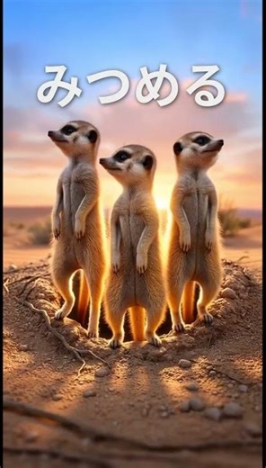【み】ミーアキャットがみんなでみつめる先にはみどりの…？ Meerkats all staring at a green... #aiueo #知育 #あいうえおストーリー