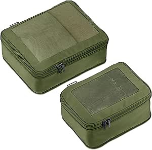 Aerotrunk Compression Packing Cubes for Travel - Luggage Organizer Bags - Double Zipper Packing Cubes for Suitcases (2-Pack, Olive)