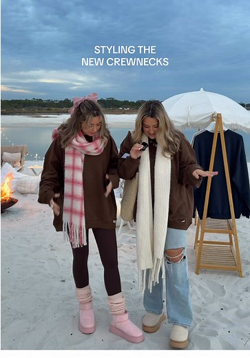 Crewneck styling inspo🤍✨ we love an excuse to wear comfy outfits so obviously we had to host a beach bonfire for the NEW crewneck launch!