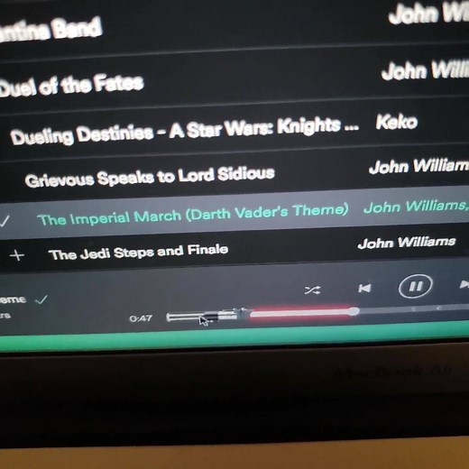 Search THX1138 on Spotify then select the Star Wars playlist and progress bar becomes a light saber. | Lords of The Long Box