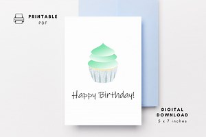 Mint Cupcake Birthday Card: Printable PDF With Envelope - Etsy
