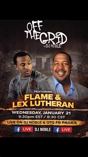Join DJ NOBLE along with guests FLAME and Lex Lutheran for Off The Grid Podcast this Wednesday night! You don’t wanna miss this! Watch previous shows and the debut of Season 3 on YouTube. Click the link in the bio…