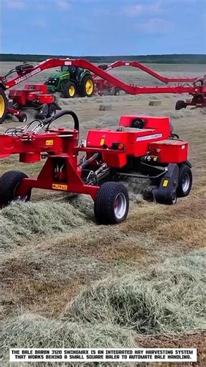 This automatic straw baling system collects and ties small square bales