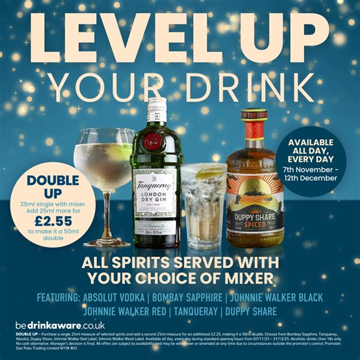 🍸️The festive spirit is roaring! 🍸 Our fantastic offer on our favourite spirits with a double-up offer is still on! This deal is running until the end of December, so come and join us for a Christmas tipple! T&Cs apply | The Cherry Tree High Wycombe