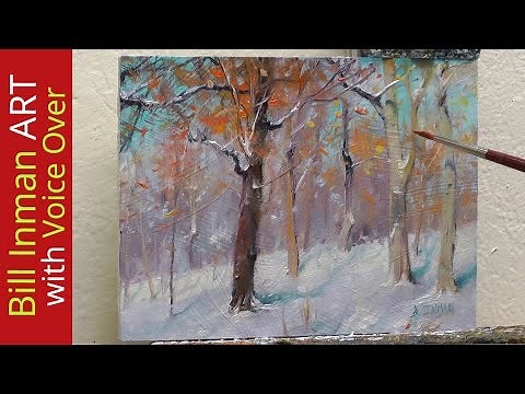 How to Paint Snow and Trees Oil Painting - Sledding Hill by Bill Inman Fast Motion w Instruction