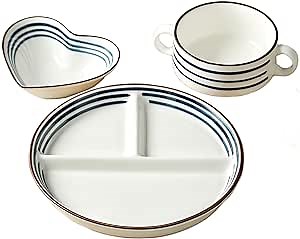 8-inch Ceramic Portion Control Plate 3-Piece Set Combo for Healthy Meals and Balanced Meals, (Weight Loss Divider Plates for Adults)- Diabetes and Weight Loss Diet