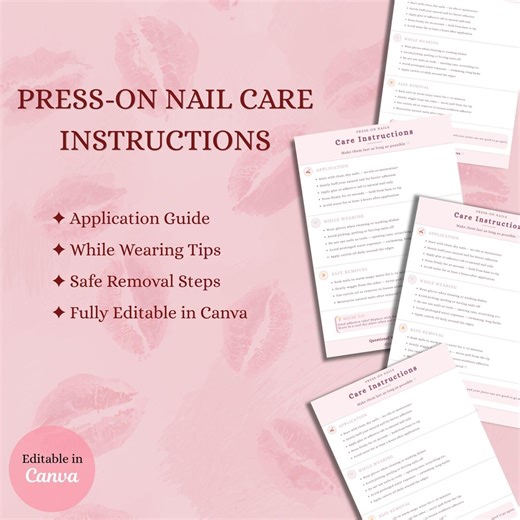 Press on Nail Care Instructions Template | Editable Canva Aftercare Guide (digital Download) - Etsy