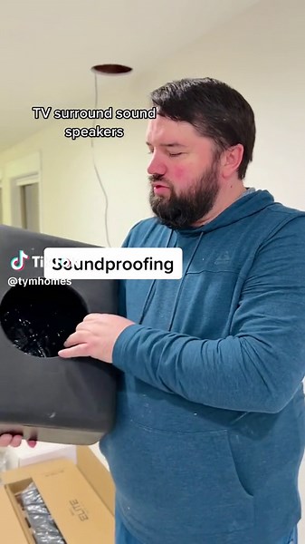 SOUNDPROOF • This rubber back box goes in the ceiling, then your TV surround sound speaker goes inside of it. The foam and rubber dramatically reduce sound transference through this ceiling to the living area upstairs. Solutions like this from DynaBox from Dynamat works for new construction and retrofits like this. G E A R: back box: DynaBox #dynabox #soundproof #soundproofing #hometheater #speakers #audio #sound #soundtreatment #homeconstruction #basement #remodel #dynamat #mediaroom #tvinstall